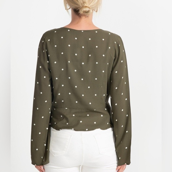 Abercrombie & Fitch Olive Green & White Polka Dot Long sleeve Wrap Blouse-size S - Picture 3 of 13